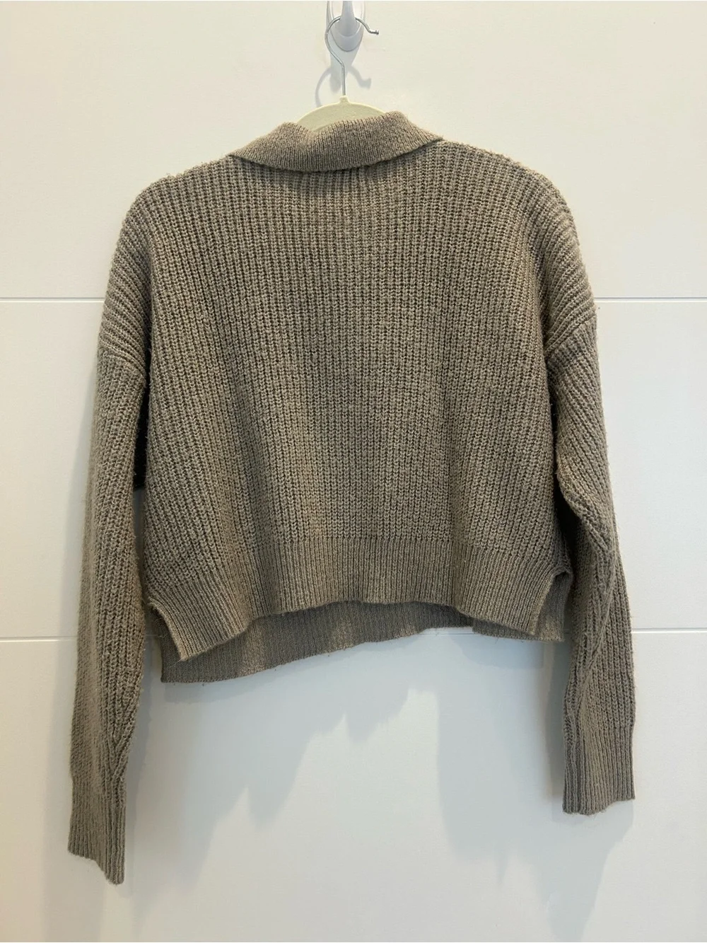 Elodie Brown/Gray Chunky Polo Style Cropped Sweater- Size Small